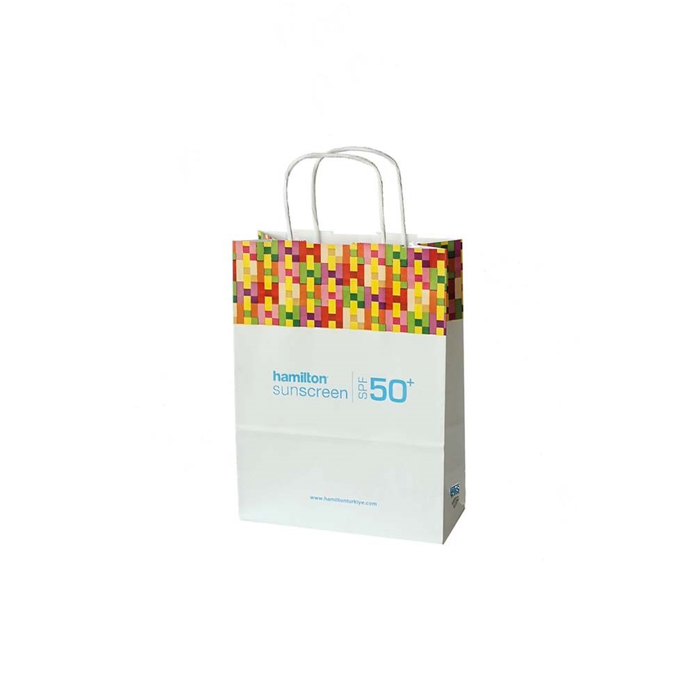 Papieren tas, kraft wit, 28 x 16 x 30 cm, 100 grams, gerolde handle