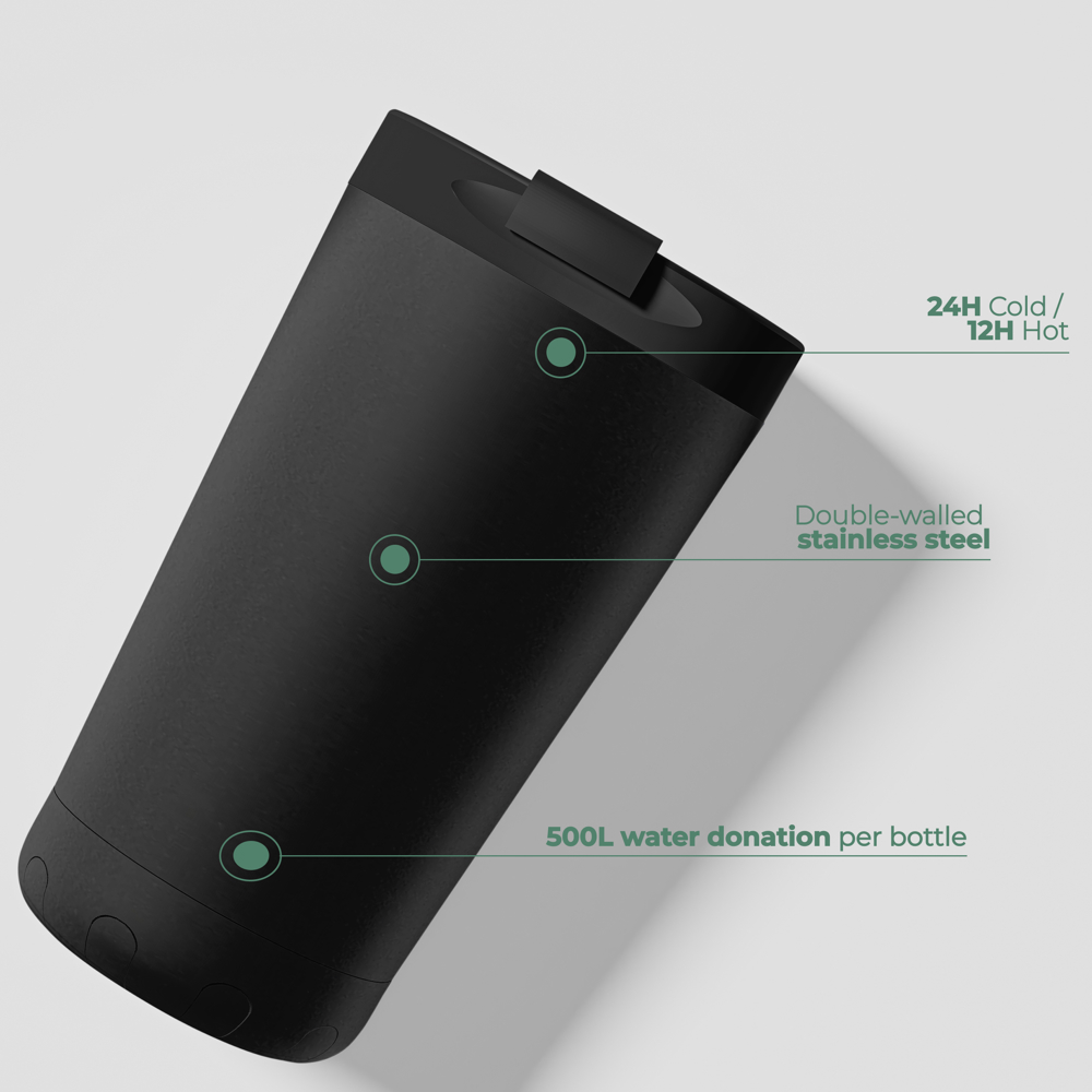 Thermosbeker / Koffiebeker - Zwart - 350 ml