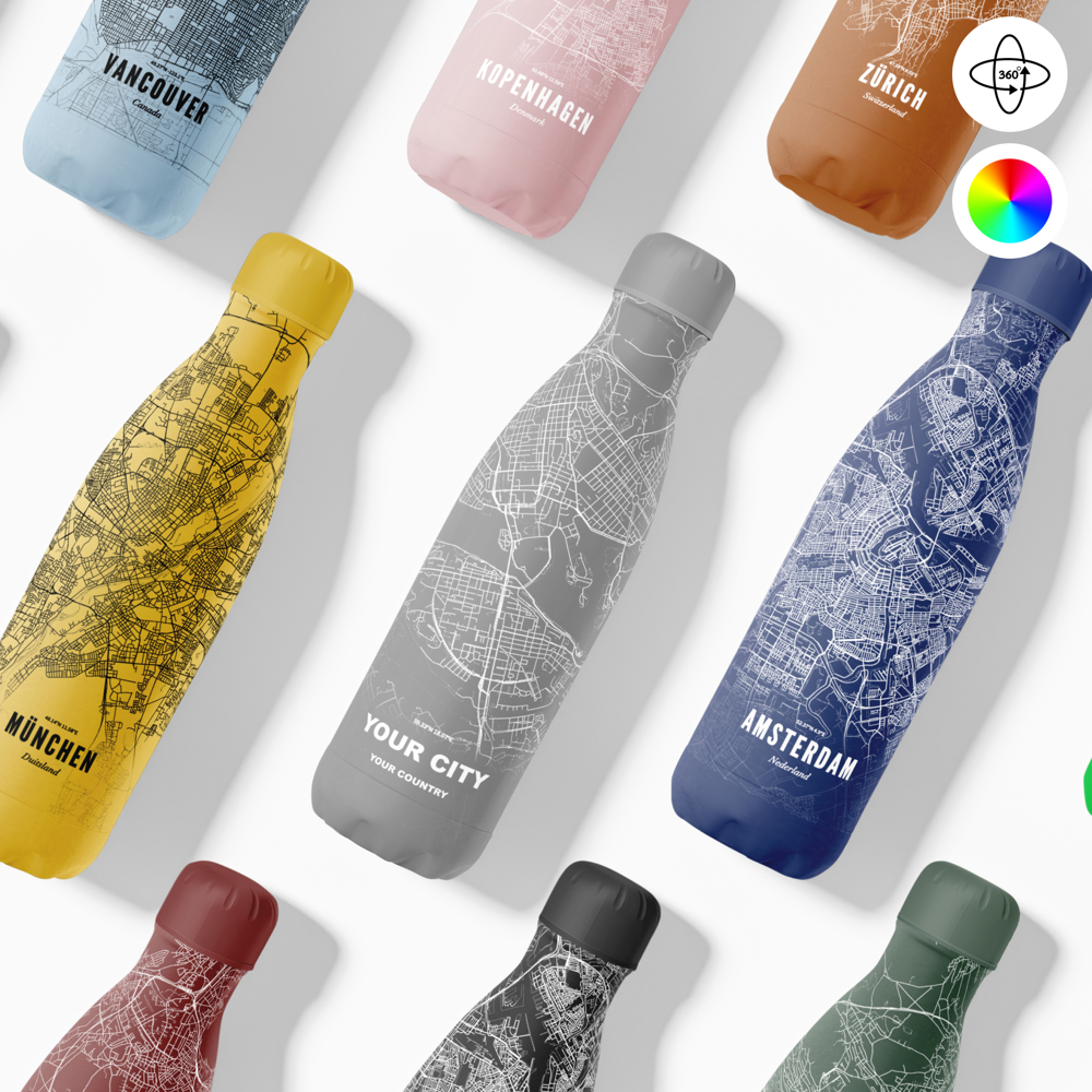 Thermosfles / Drinkfles x Jouw Stad - 500 ml - Grijs