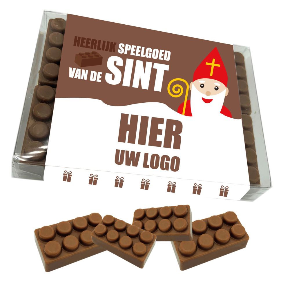 Doosje met 10 chocolade bouwblokjes inlcusief banderol