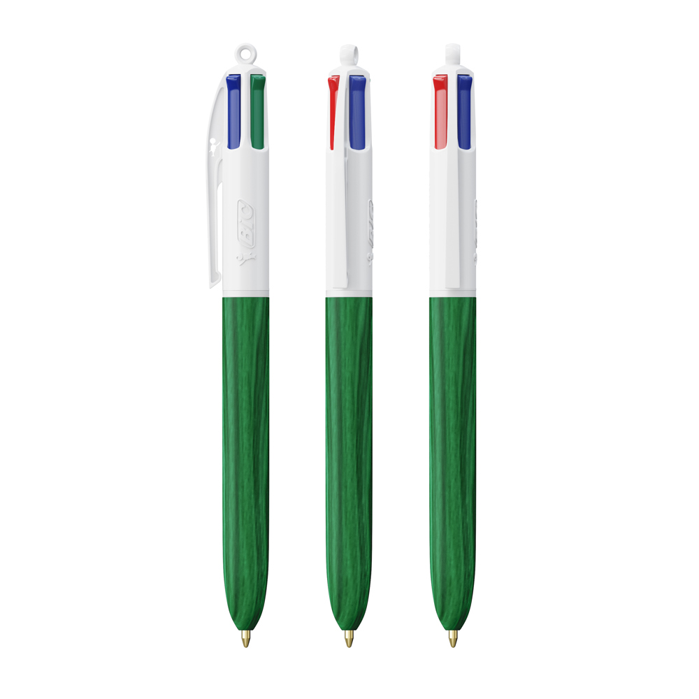 BIC® 4 Colours Wood Style - Wit - groen hout