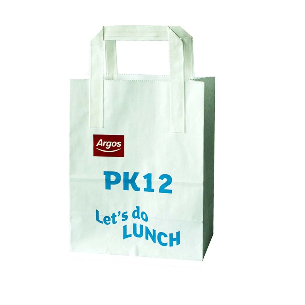 Draagtas, duurzaam kraft wit, 18 x 10 x 23 cm, 80 grams, platte handle