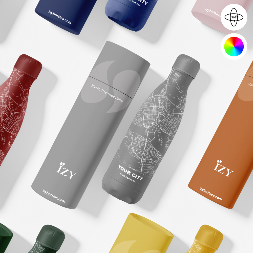 Thermosfles / Drinkfles x Jouw Stad - Grijs - 500 ml