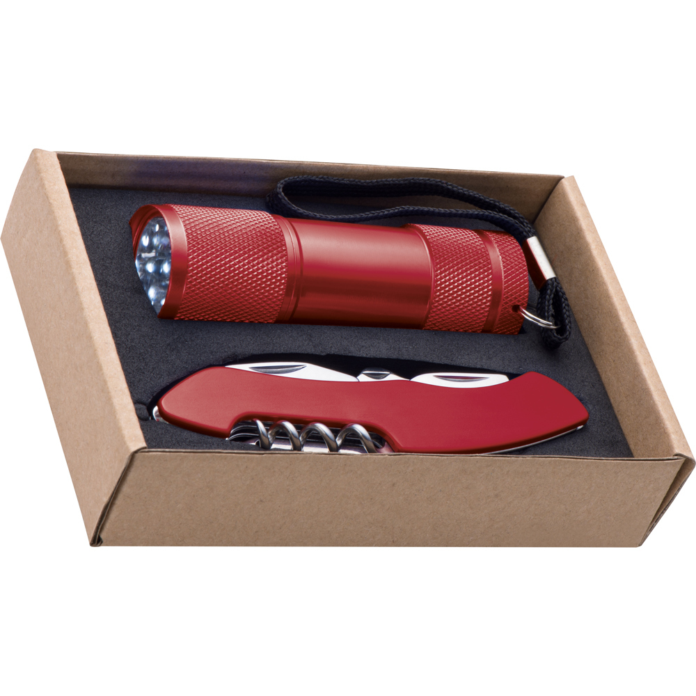 Zaklamp en zakmes-set "Dover" - Rood