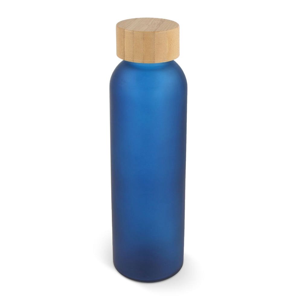 Waterfles glas &amp; bamboe 500ml - donkerblauw