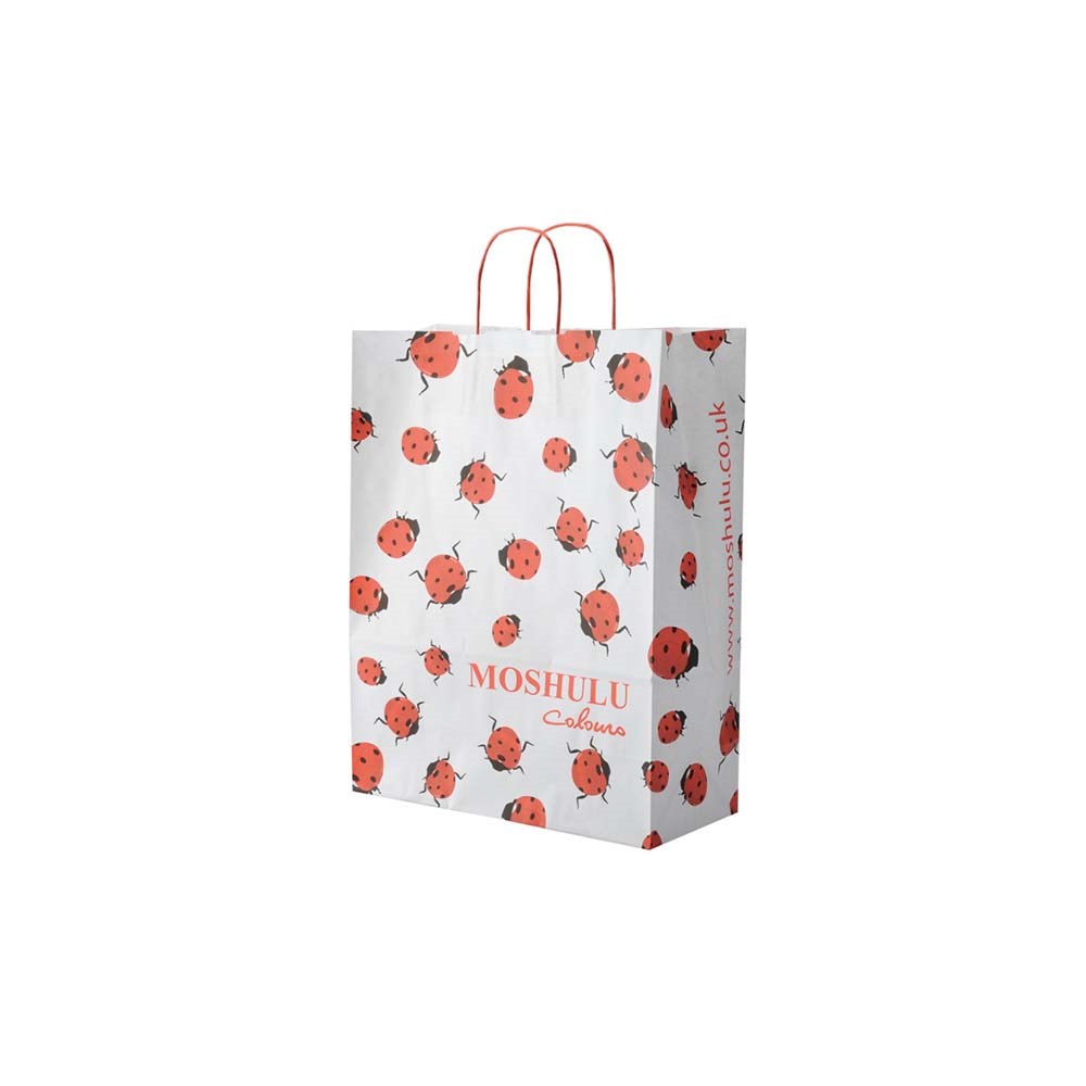 Papieren tas, kraft wit, 28 x 16 x 30 cm, 100 grams, gerolde handle