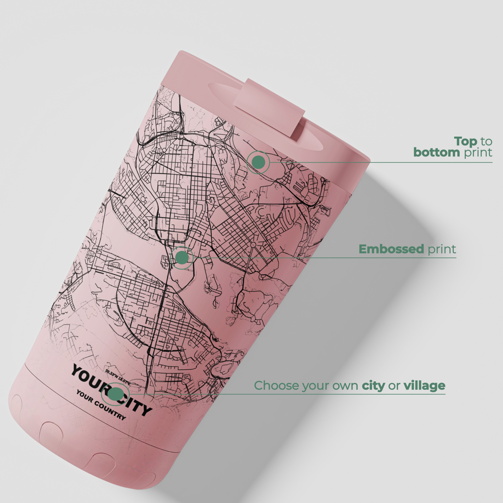 Thermosbeker / Koffiebeker x Jouw Stad -  Roze - 350 ml