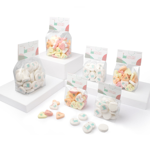 Blokzakje met Topcard met 100 gram Bedrukte Pepermuntjes 23mm
