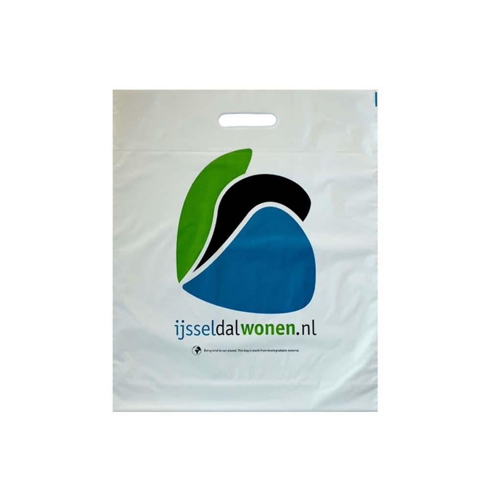 Plastic tas 40 x 45 x 7,5 cm, 48 micron, biologisch afbreekbaar, stanshandvat, 2 zijden