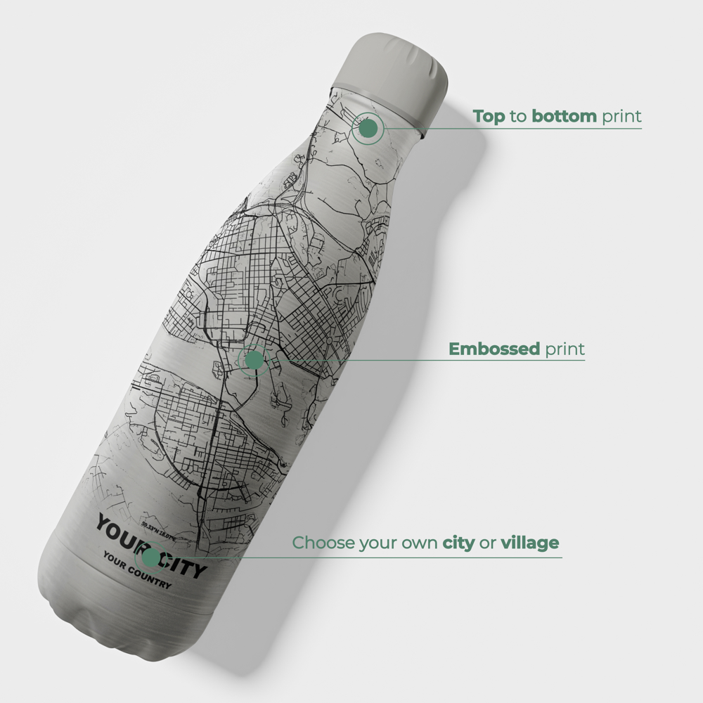 Thermosfles / Drinkfles x Jouw Stad - Zilver  - 500 ml