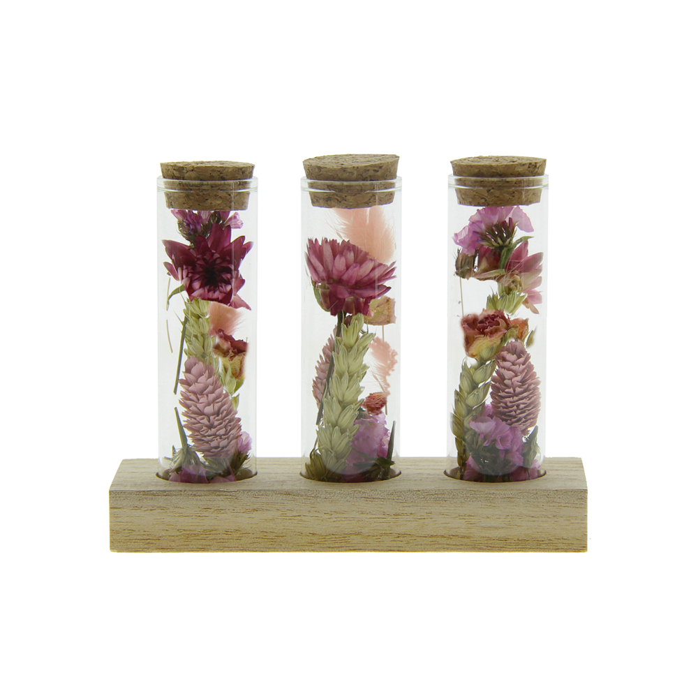 Dried Flowers - Trio tube & wood - roze