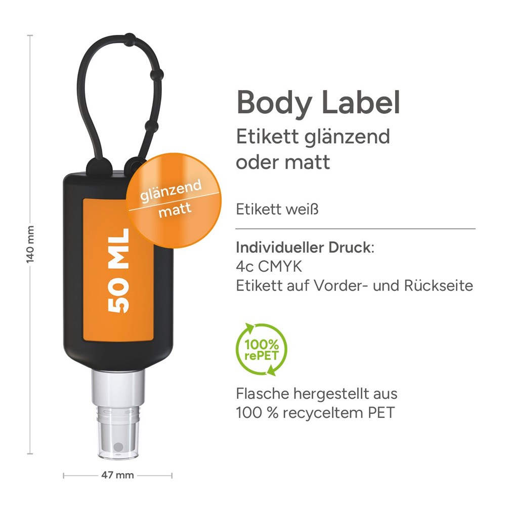 Smartphone & Werkplekreiniger, 50 ml Bumper zwart, Body Label (R-PET)