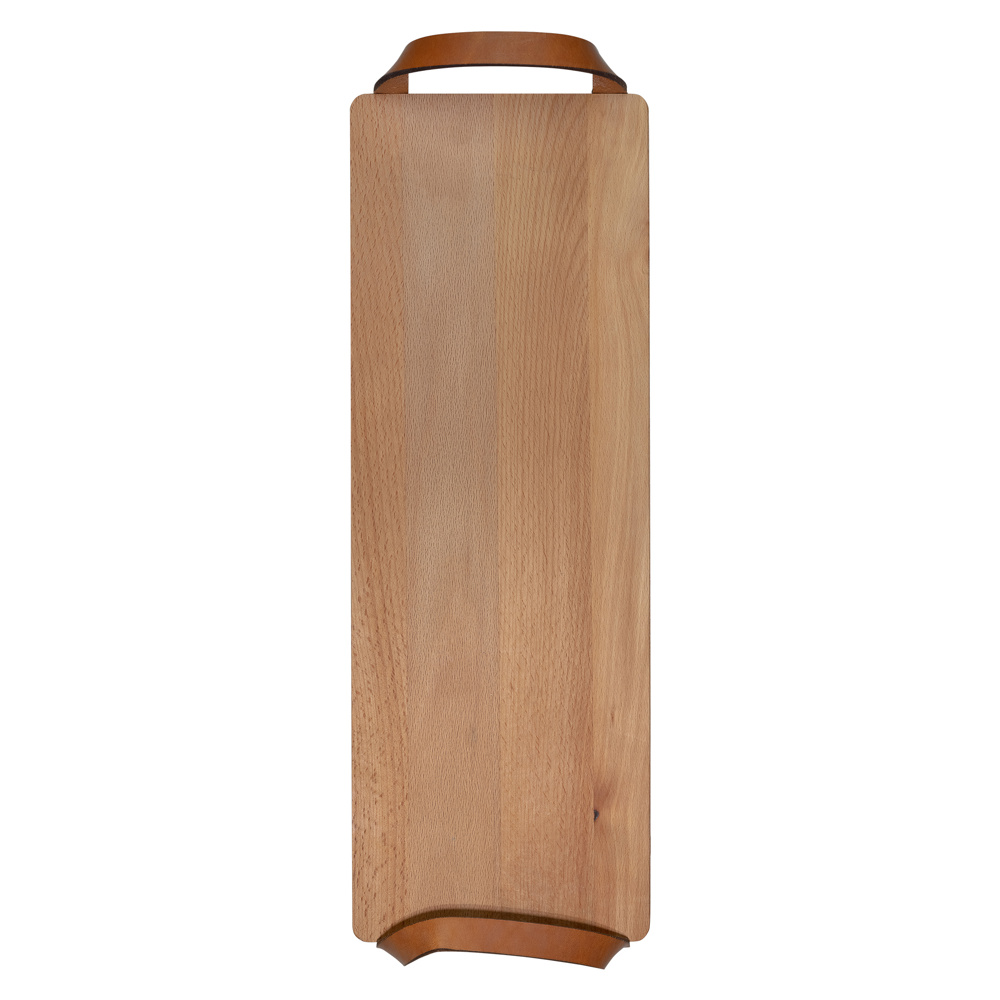 Plank met leren handvaten beuken