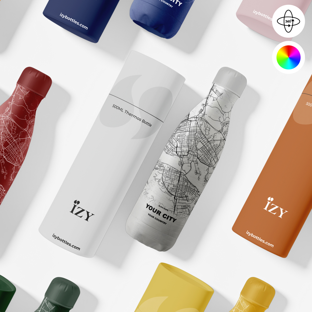 Thermosfles / Drinkfles x Jouw Stad - Zilver  - 500 ml