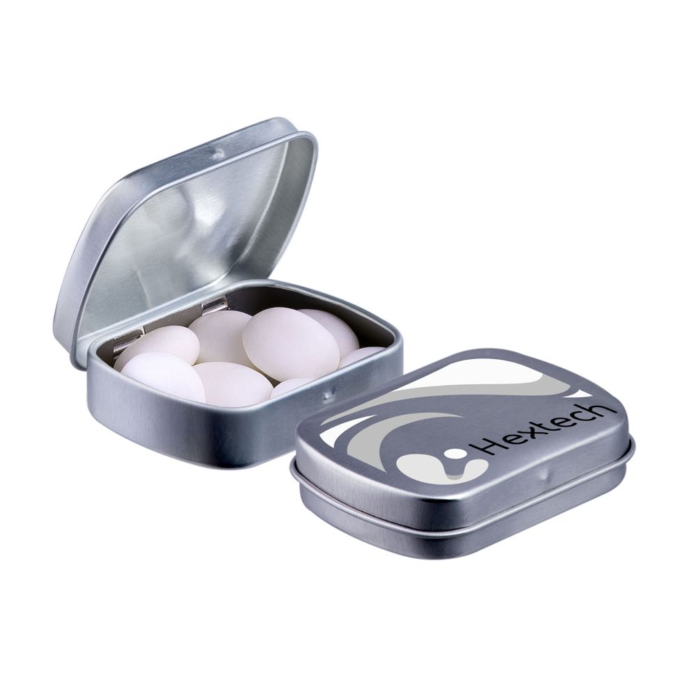 Mini scharnierblikje met Mentos mints - zilver
