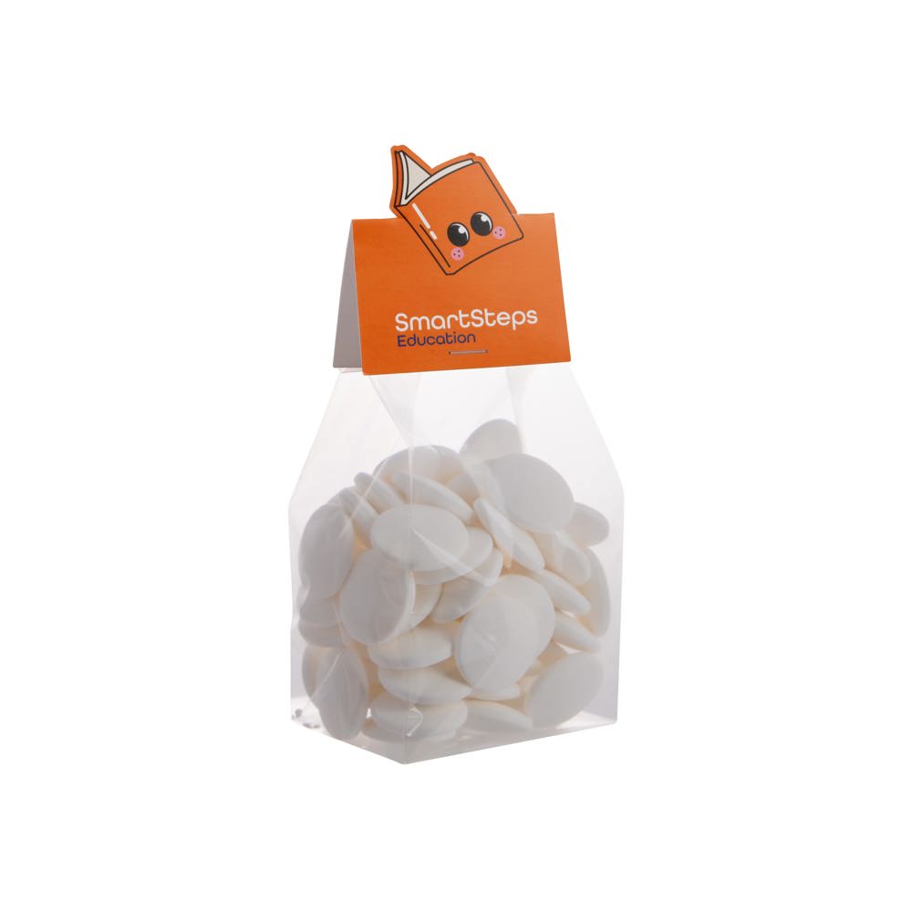 Blokzakje met kopkaartje in eigen vorm en 150 gram snoep