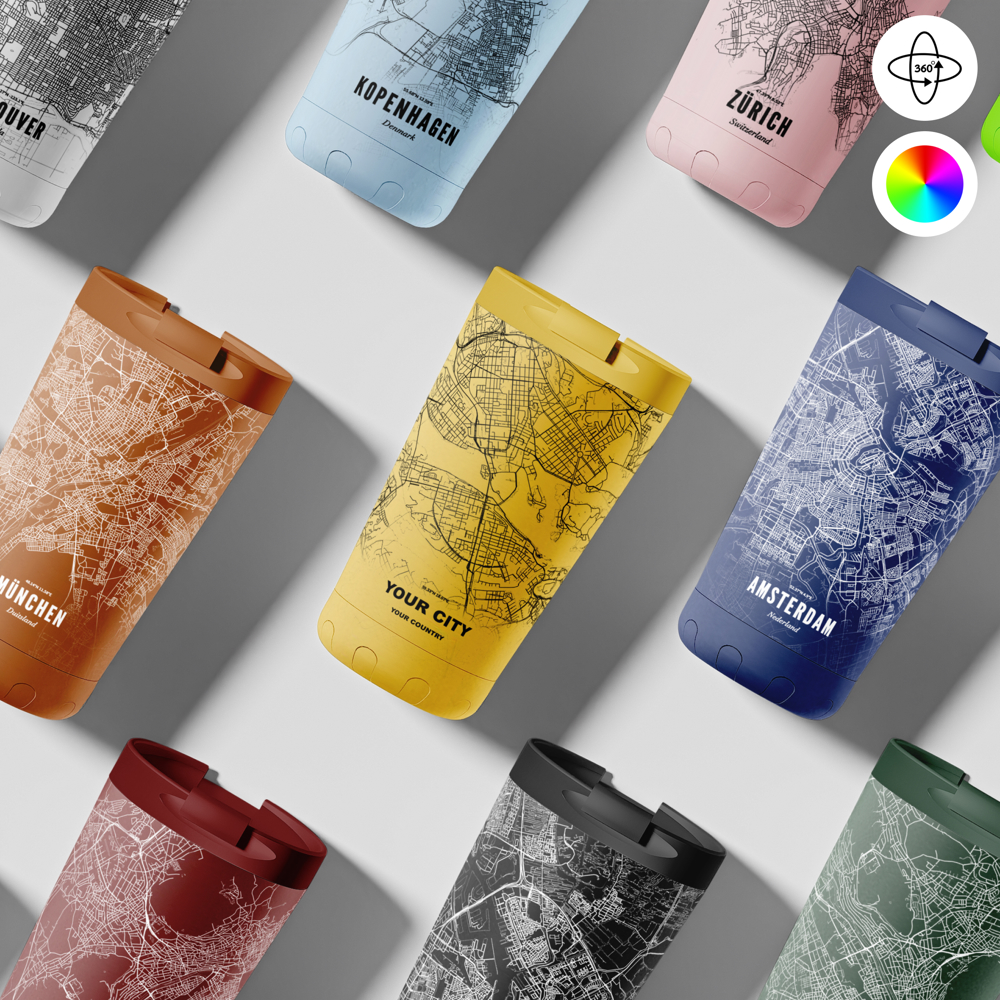 Thermosbeker / Koffiebeker x Jouw Stad -  350 ml - Geel