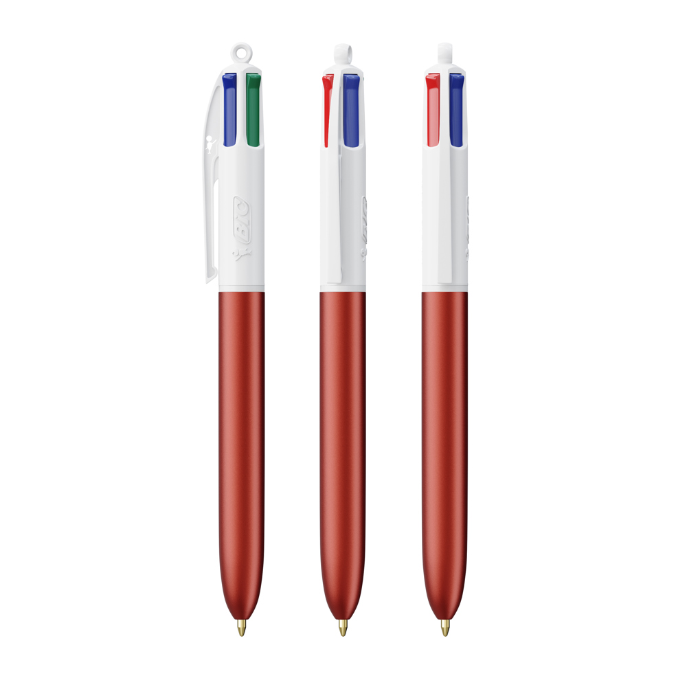 BIC® 4 Colours Glacé with Lanyard - Red Glacé - Wit