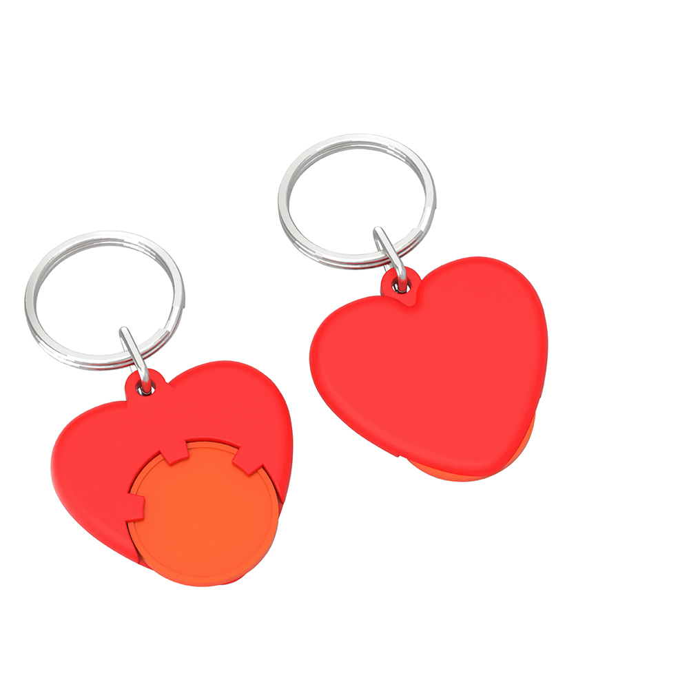 Chiphouder met winkelwagenmuntje 1€ "hart" - oranje/rood