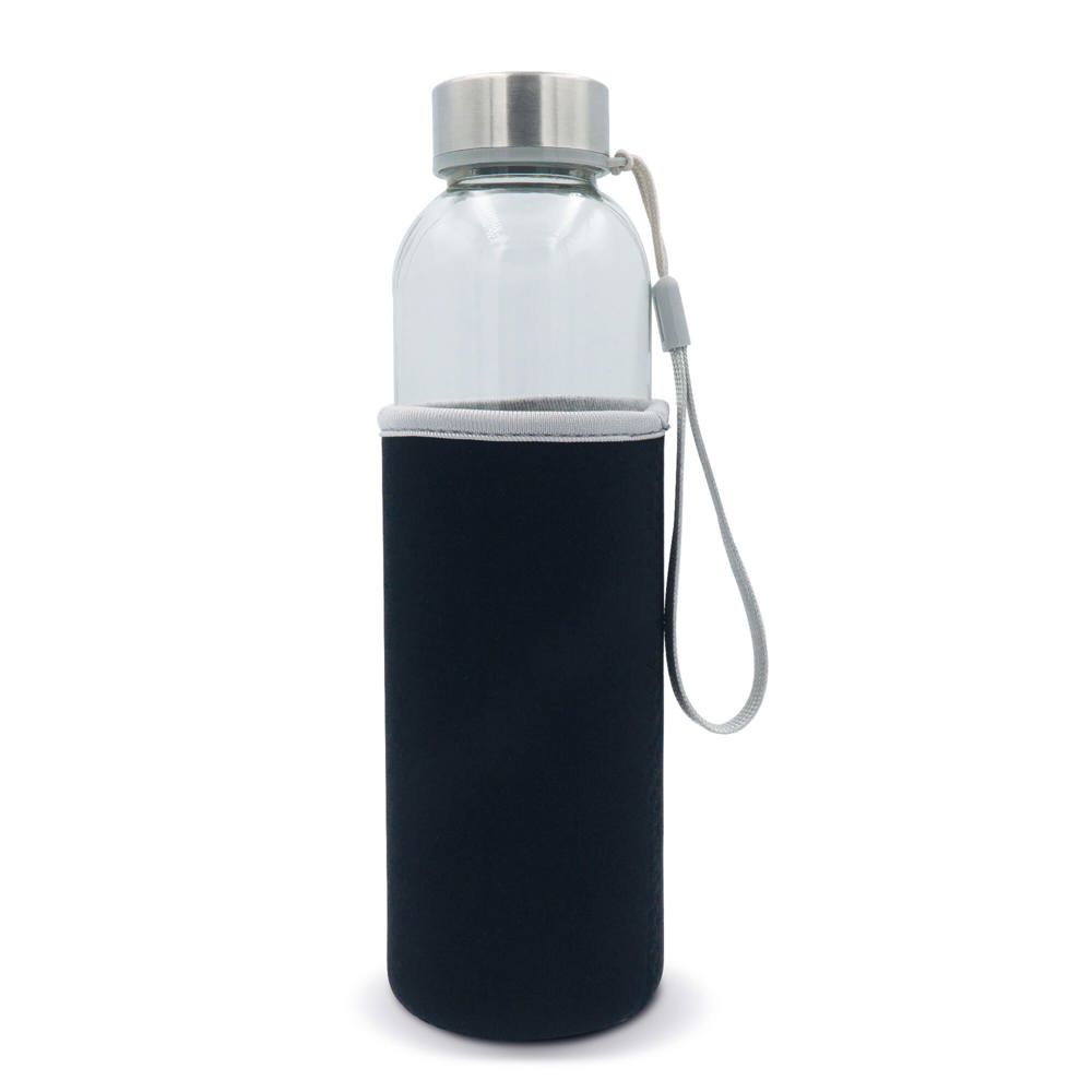 Waterfles glas met sleeve 500ml - Transparant / Zwart