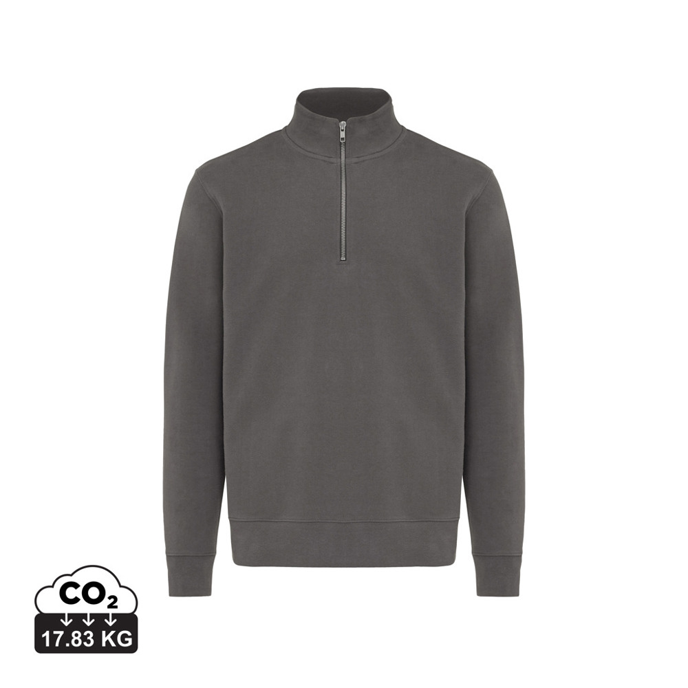 IQONIQ Elgon gerecycled katoen sweater met kwartritssluiting