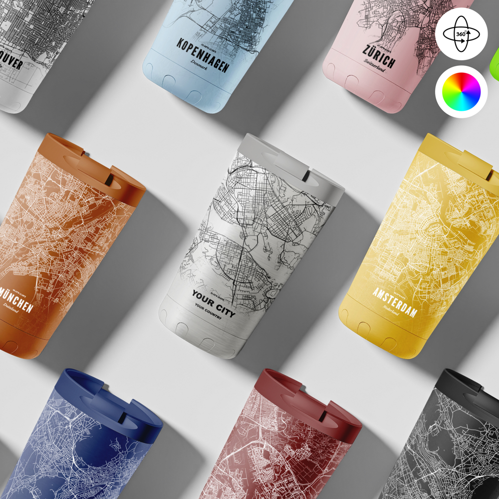 Thermosbeker / Koffiebeker x Jouw Stad -  350 ml - Zilver