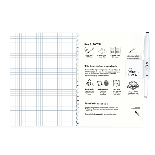 MOYU Uitwisbaar Steenpapier Notitieboek A5 Premium – 40 Pagina’s, Full Color, Ruitjes