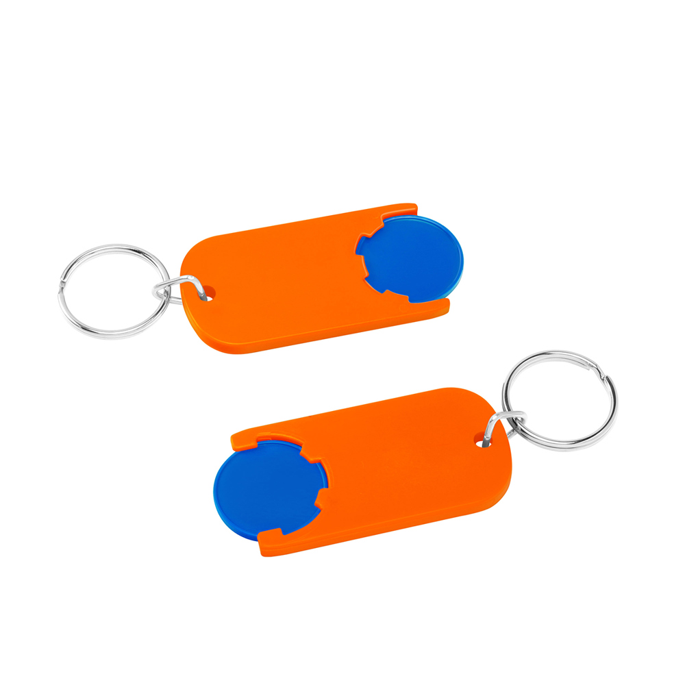 Chiphouder met winkelwagenmuntje 1€ "Alpha" - blauw/oranje