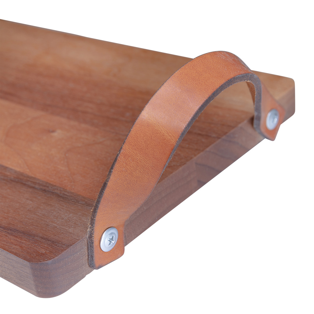 Plank met leren handvaten walnoot 69x19 cm
