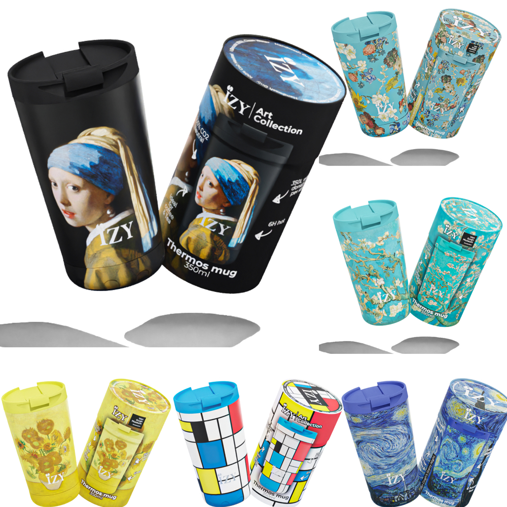 Thermosbeker / Koffiebeker 350ml x Kunst Collectie - Incl luxe verpakking - Zwart