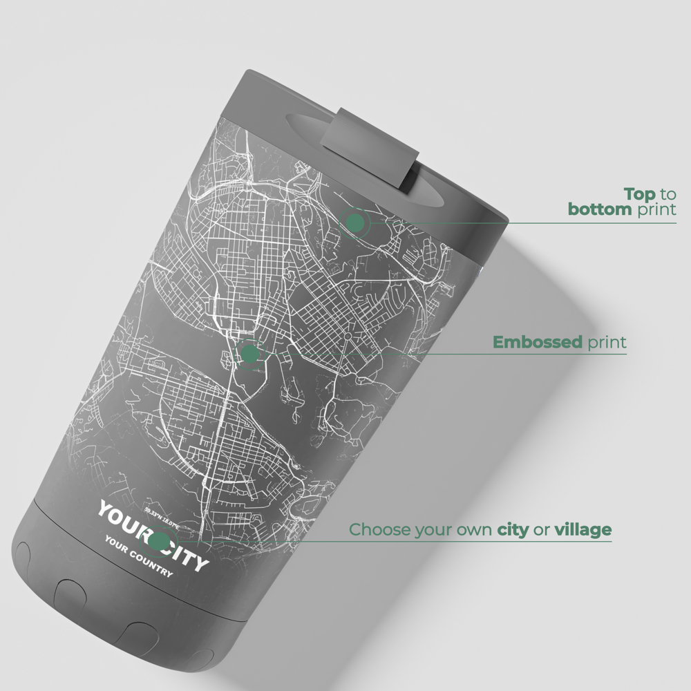 Thermosbeker / Koffiebeker x Jouw Stad -  Grijs - 350 ml
