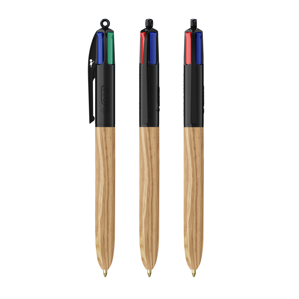 BIC® 4 Colours Wood Style - Zwart - natuurlijk hout