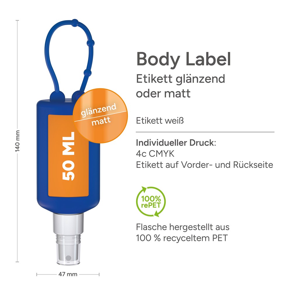 Smartphone & Werkplekreiniger, 50 ml Bumper blauw, Body Label (R-PET)