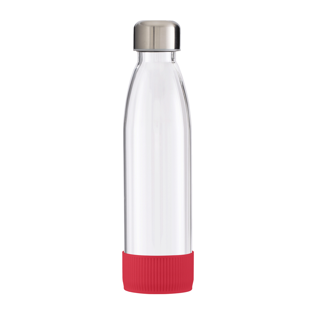 Fles GLASS - rood, zilver, transparant