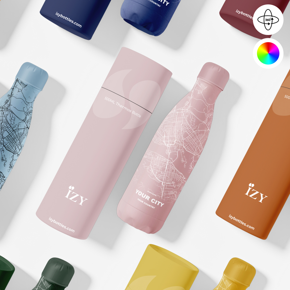 Thermosfles / Drinkfles x Jouw Stad - Roze - 500 ml