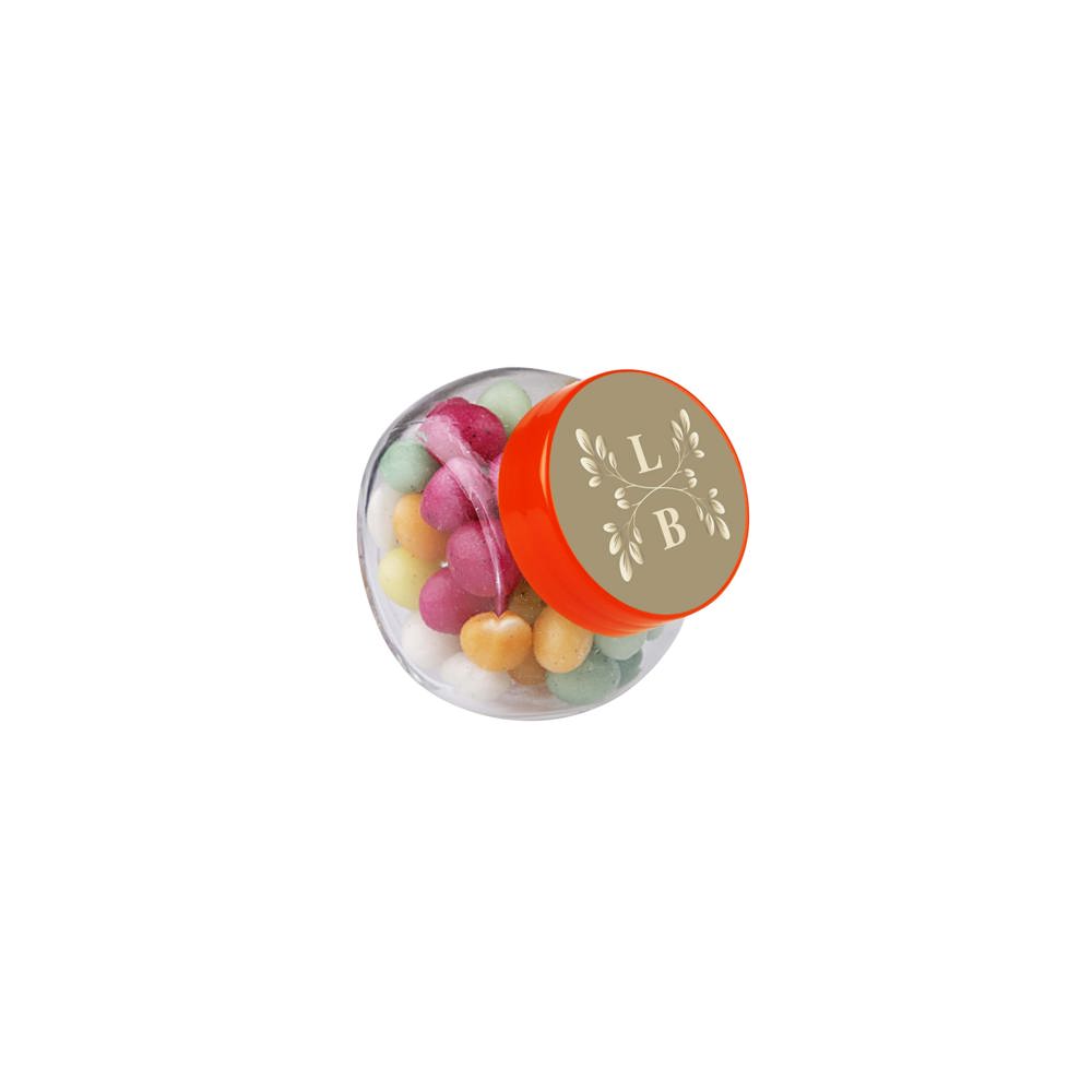 Micro glazen potje 50 ml, gevuld met snoep - Transparant/Oranje