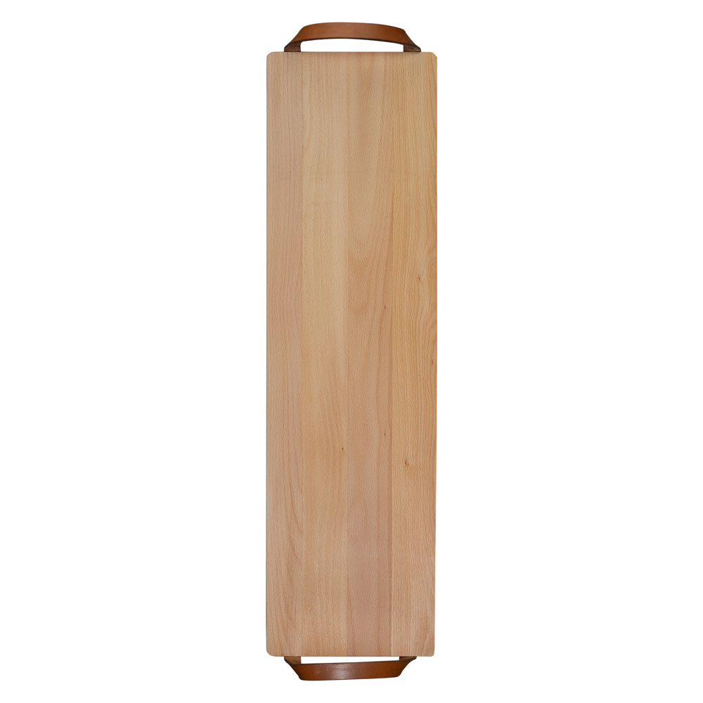 Plank met leren handvaten beuken - Beukenhout