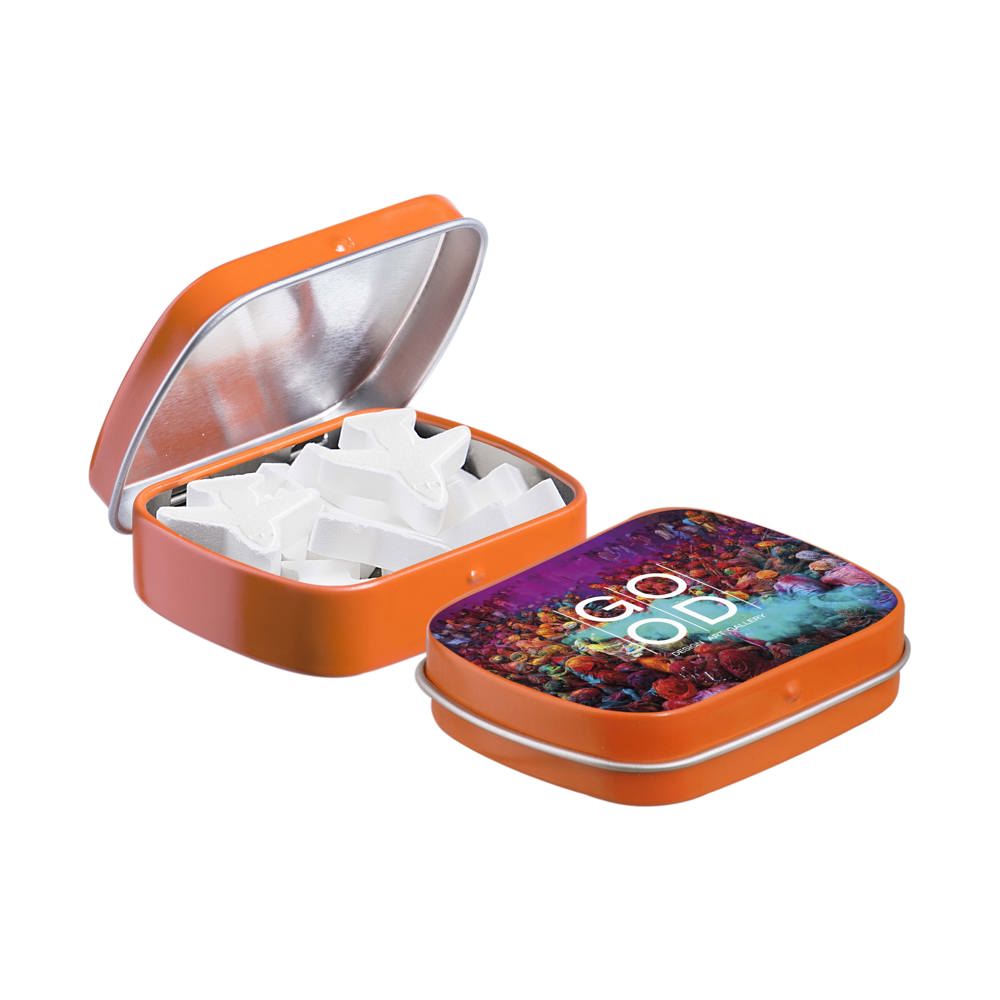 Mini scharnierblikje met vorm pepermunt - Oranje