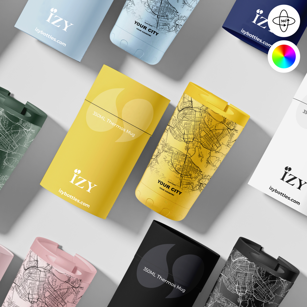 Thermosbeker / Koffiebeker x Jouw Stad -  Geel - 350 ml