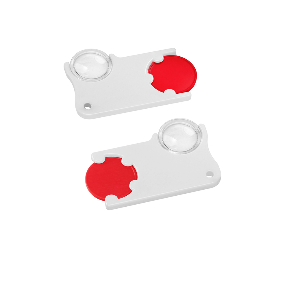Chiphouder met winkelwagenmuntje 1€ en loep - Rood/Wit