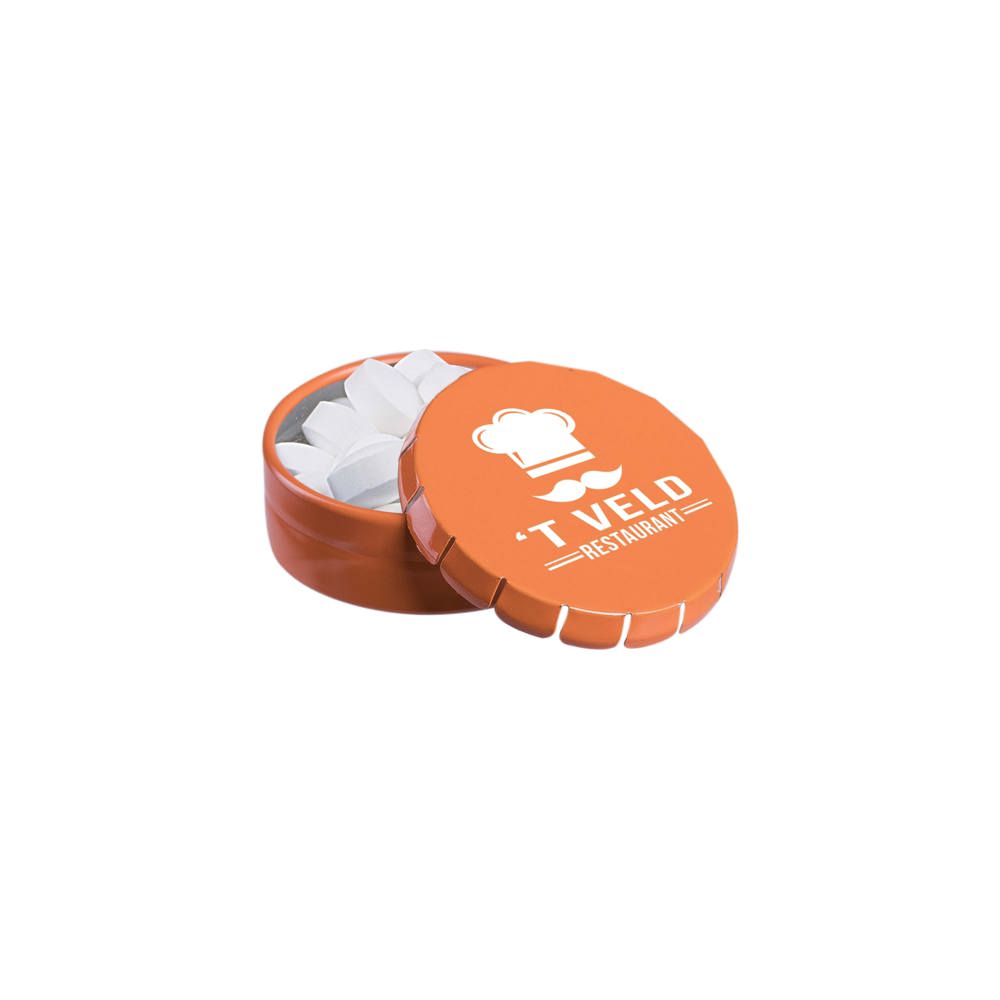 Super mini clic-clac blikje gevuld met pepermunt - Oranje