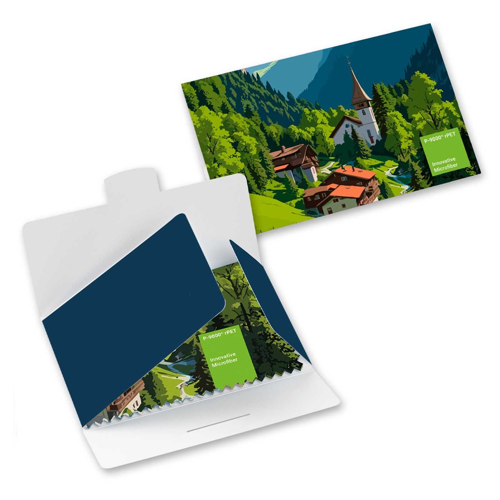 POLYCLEAN rPET brillendoekje 18x15 cm in papieren etui, all-inclusive-pakket