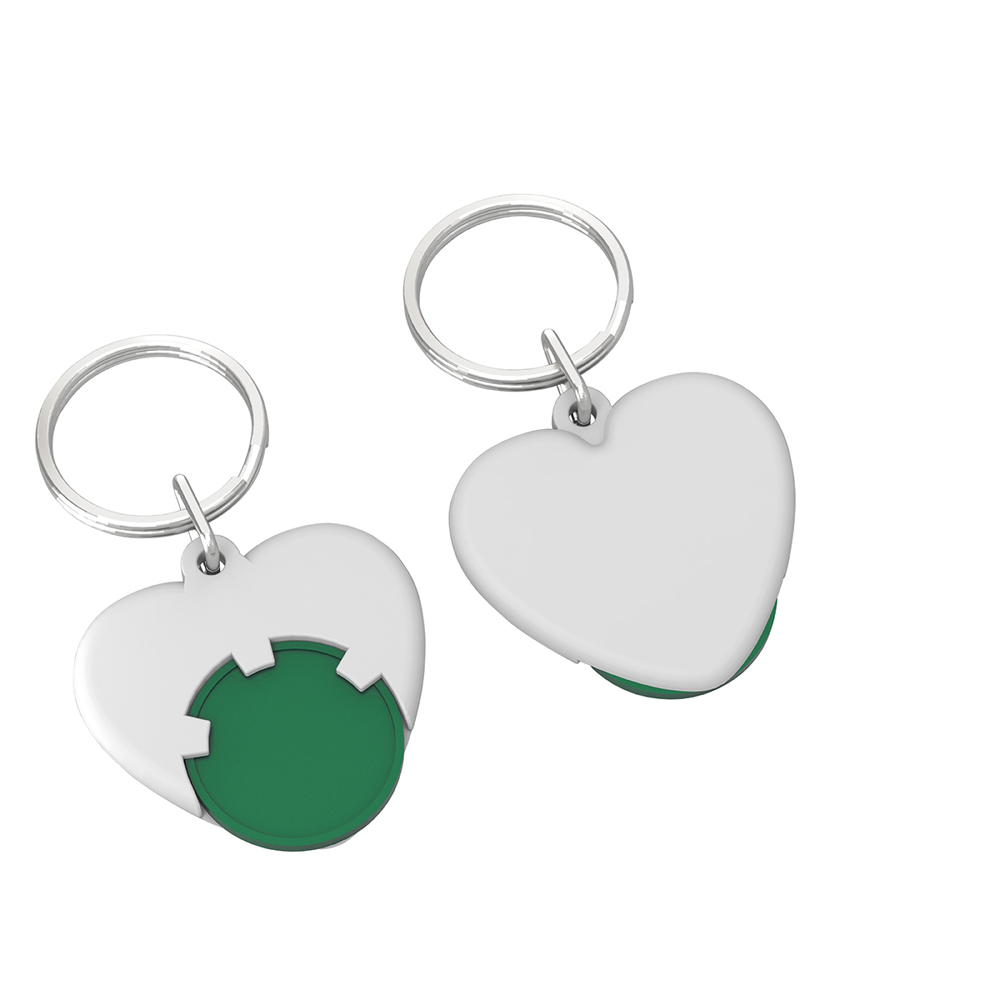 Chiphouder met winkelwagenmuntje 1€ "hart" - groen/wit