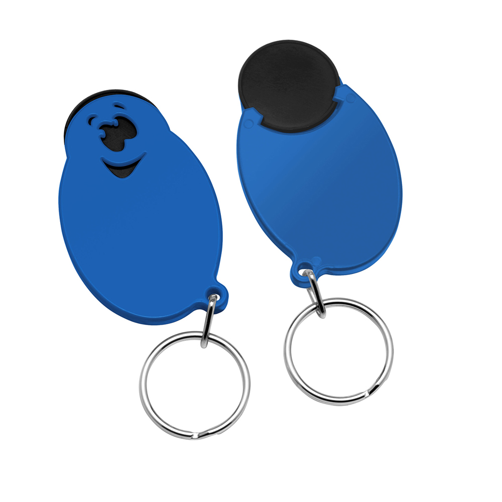 Chiphouder met winkelwagenmuntje 1€ "gezicht" - Zwart/Blauw