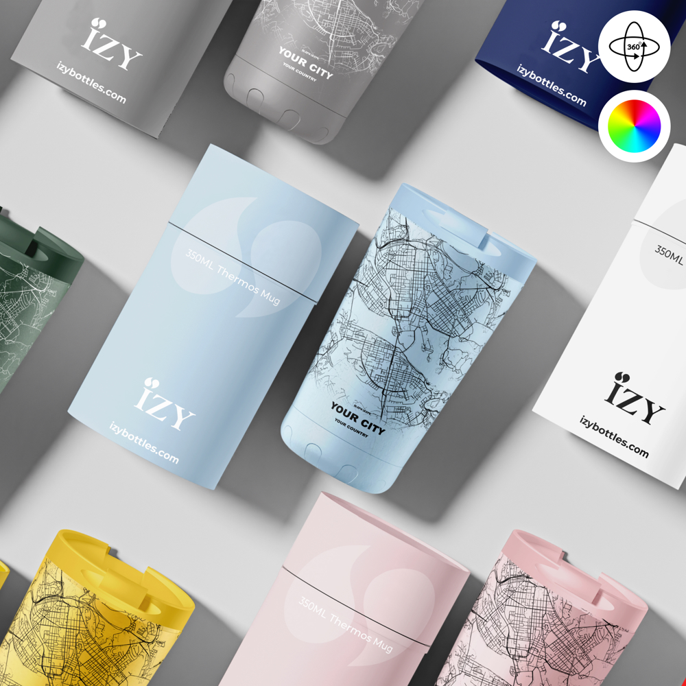 Thermosbeker / Koffiebeker x Jouw Stad -  Licht Blauw - 350 ml