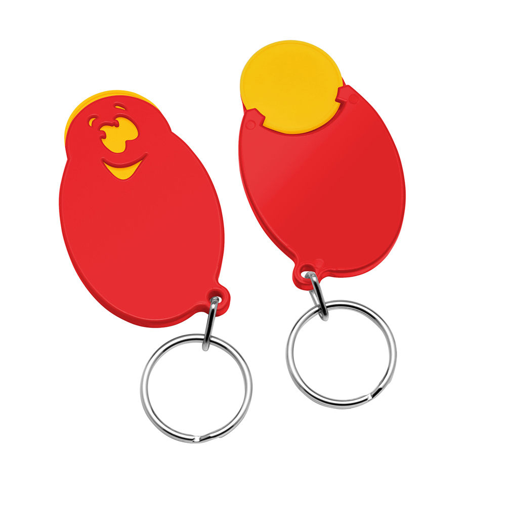 Chiphouder met winkelwagenmuntje 1€ "gezicht" - geel/rood