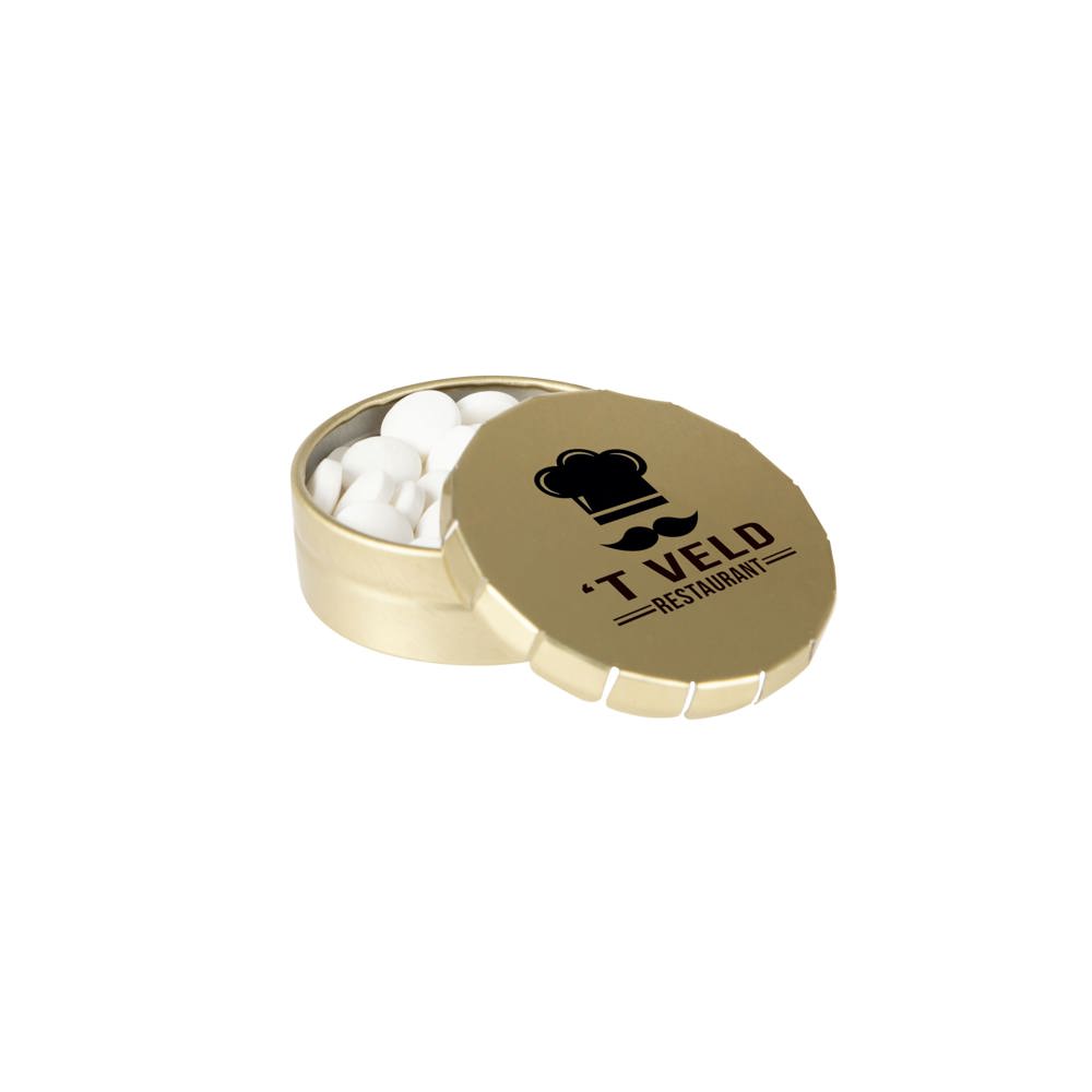 Super mini clic-clac blikje gevuld met pepermunt - Goud