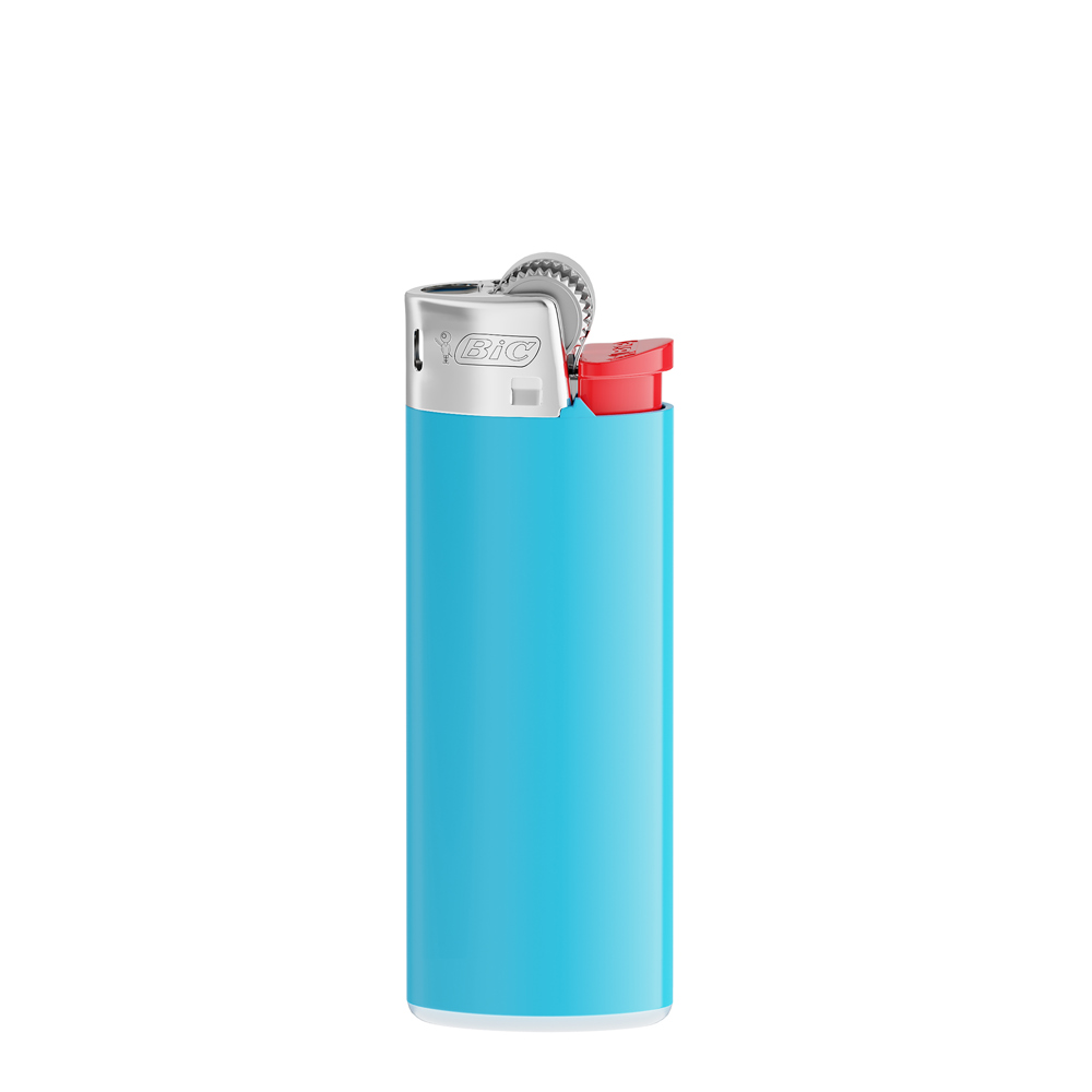 BIC® J25 Standaard aansteker - Lichtblauwe houder - witte basis - rood drukknopje - chroomkap