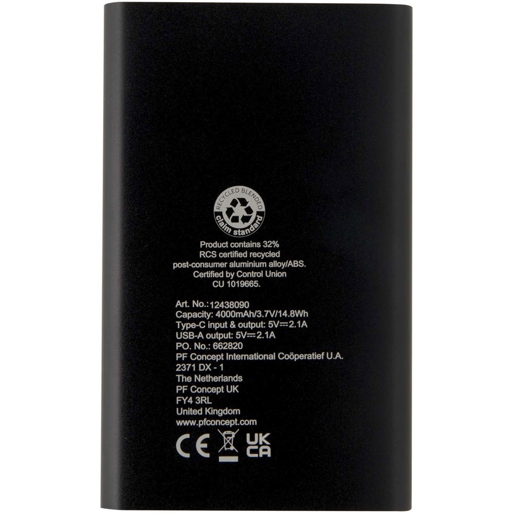 Pep type-C powerbank van 4000 mAh van gerecycled aluminium 