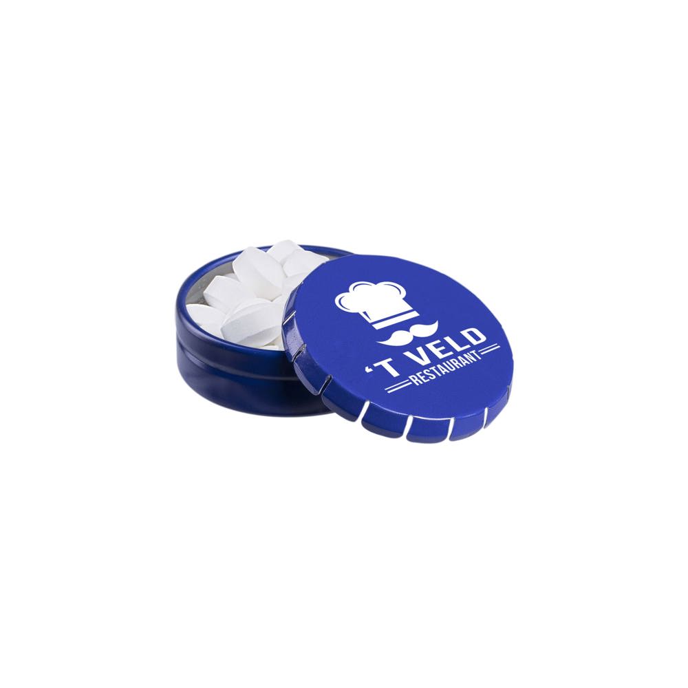 Super mini clic-clac blikje gevuld met pepermunt - Blauw